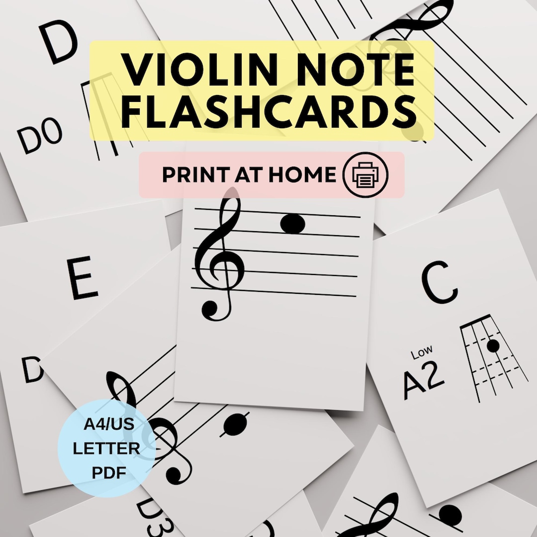 Violin Note Learning Worksheet VIOLIN NOTE FLASHCARDS Printable Pdf, Beginner Violinist,teaching ...