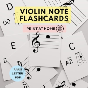 VIOLIN NOTE FLASHCARDS printable pdf, Beginner Violinist,Teaching Resource, Learn Violin Notes, Musical Notes Treble Clef Flash Cards