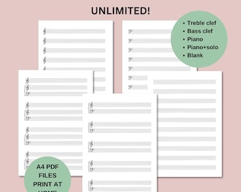 BLANK MANUSCRIPT PAPER Bundle, Printable Blank Sheet Music Paper, Piano Music, Composers Paper, Print At Home, Music Classroom Resource