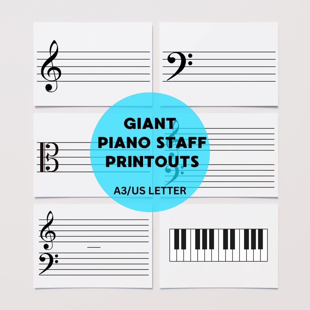 PIANO STAFF Printable, 6 Giant Music Staff, Grand Staff, Music Teaching ...