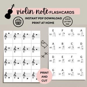 VIOLIN NOTE FLASHCARDS -Instant Download, Learn The Violin Notes, Beginner Music Note Reading Flash cards, Treble Clef Flash Cards Violin