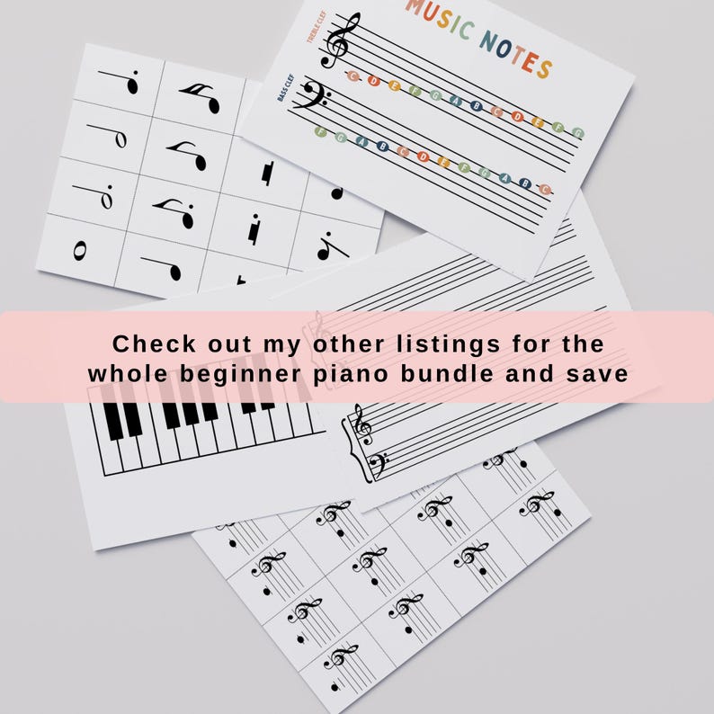 MUSIC NOTE FLASHCARDS Printable- Piano Note Flash Cards, Bass and ...
