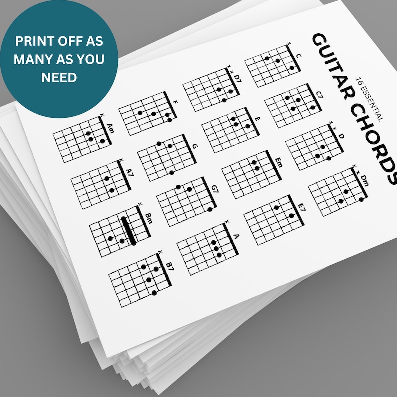 GUITAR CHORDS CHART for Beginners, 16 Basic Guitar Chords, Essential ...