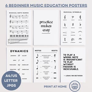 6 Beginner Music Posters, Set of Music Education Handouts, Beginner Pianist Cheat Sheets, Music Teacher Resource, Music Classroom Decor.