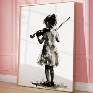 VIOLIN ART, Violin Wall Art, Violin Poster, Violinist Gift, Young Violinist Ink Drawing, Music Classroom Decor, Music Poster, JPG Download