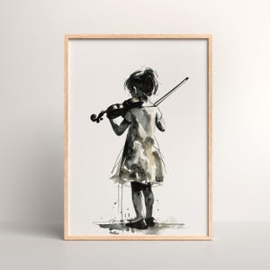 VIOLIN ART, Violin Wall Art, Violin Poster, Violinist Gift, Young Violinist Ink Drawing, Music Classroom Decor, Music Poster, JPG Download