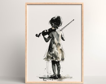 VIOLIN KUNST, Geige Wandbild, Geige Poster, Geiger Geschenk, Geige Tusche Zeichnung, Musik Klassenzimmer Dekor, Musik Poster, JPG Download