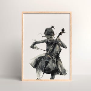 Cello Wall Art, Cello Poster, Cellist Gift, Young Cellist Ink Drawing, Cello Gifts, Music Decor, Music Classroom, Music Poster, JPG Download