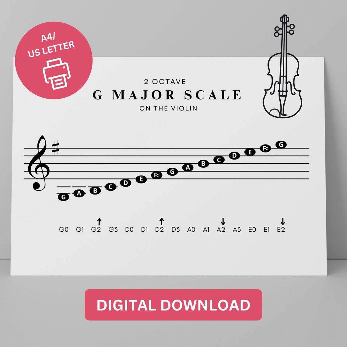 G MAJOR SCALE Violin Printable, Beginner Violin, Violin Teacher ...