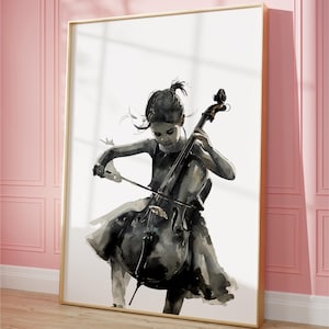 Cello Wall Art, Cello Poster, Cellist Gift, Young Cellist Ink Drawing, Cello Gifts, Music Decor, Music Classroom, Music Poster, JPG Download
