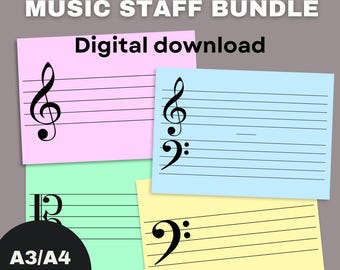GIANT MUSIC STAFF Printable, Giant Treble Clef, Music Teaching Resource, Music Classroom, Staff Paper, Music Notation Poster, Piano Staff