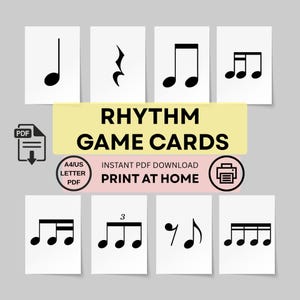 RYTMSPELKORT (utskrivbar PDF), Rytmkort för nybörjare, Läromedel för musikklassrum, Stora klappspel med rytm för två händer