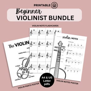 BEGINNER VIOLINIST BUNDLE, Violin Printable, Violin Notes, Violin Flashcards, Violin Poster, Learn The Violin, Teaching Aid, Music Education