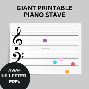 GIANT PIANO STAFF, Piano Notes, Printable Music Staff, Piano Teacher, Music Theory Games, Teach Note Reading Resource, Bass Clef Treble Clef