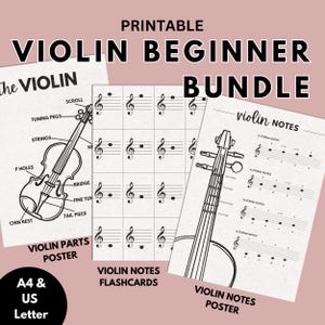 PAQUETE DE VIOLINISTA PRINCIPIANTE, Imprimible de violín, Notas de violín, Tarjetas de estudio de violín, Póster de violín, Aprende a tocar el violín, Material didáctico, Educación musical