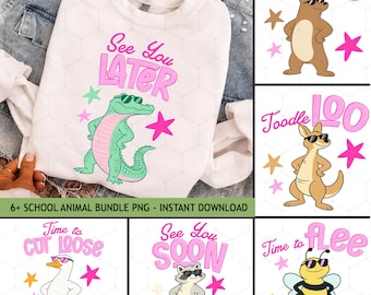 Paquete de imágenes PNG de animales escolares / Diseño divertido para sublimación de fin de año para profesores / Descarga instantánea
