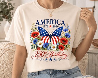 1776 2026 Mariposa Patriótica PNG, Diseño de Camiseta del 250 Aniversario de EE. UU., Descarga de Sublimación del Cuatro de Julio