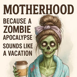 Watercolor Mombie PNG: Exhausted Zombie Mom Clipart for Sublimation