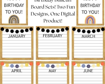 Set de tablón de anuncios de cumpleaños bohemio: Decoración arcoíris para el aula (Descarga PDF)