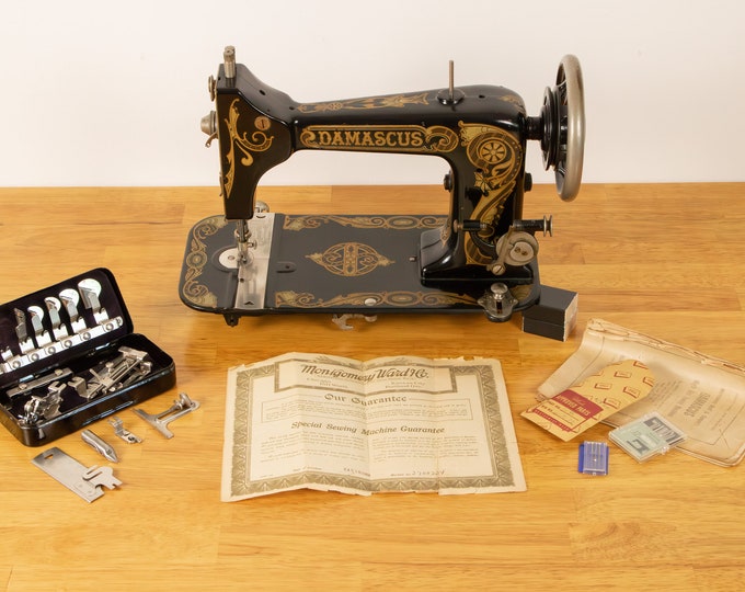 Antique Damascus Sewing Machine With Certificate, Manual, and