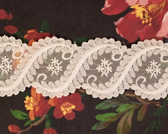 Vintage Pure White Soft Lace Trim - Sold by the Half Yard - 2.5in Wide Scrolls and Vines - Regency Grecian Style Bright White Lace Trimming