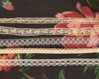 Your Choice! Antique and Vintage Tiny Lace Tatting Trims - Sold by the Half Yard - Dainty Lace - Ivory, Off-White, and White - Narrow Width