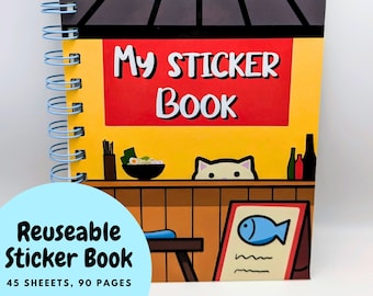 Handmade Reusable Japanese Cat Themed Sticker Book | 45 sheets of reusable sticker paper