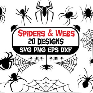 Halloween - SVG-bundel - spinnen en webben 20 ontwerpen! Cricut svg, eps, png, dxf, pdf. Halloween-decoratie of knutselideeën. Commercieel gebruik.