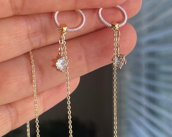 Fake Nipple Rings, Adjustable Clip On Body Jewelry, Zircon Chain