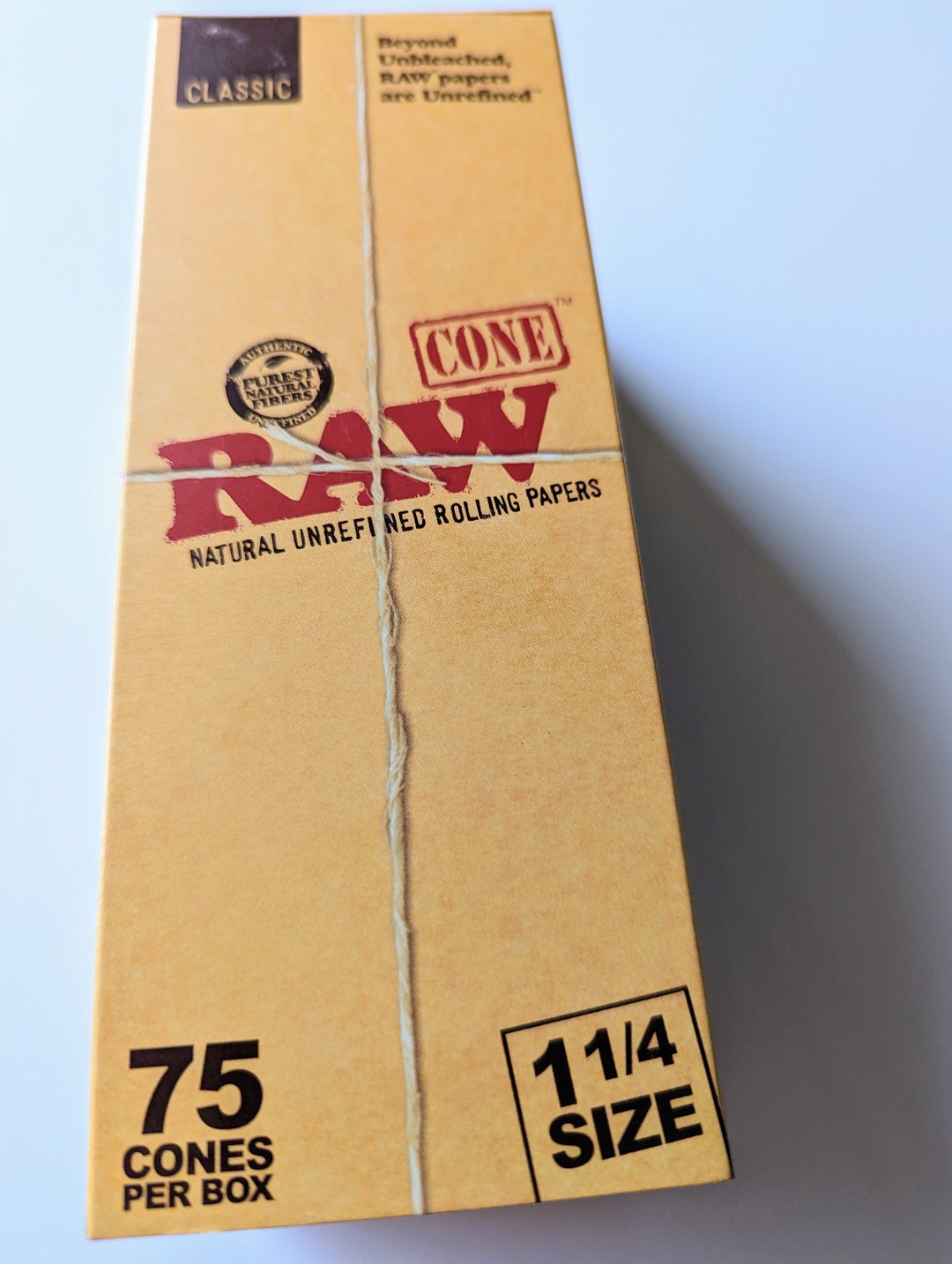 RAW Cones Classic 11/4 Size 75 Cones Natural Pre Rolled Rolling Paper
