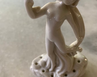 Vintage, White Ceramic, Art Deco Woman, Figural, Hat Pin Holder, Pre-Owned