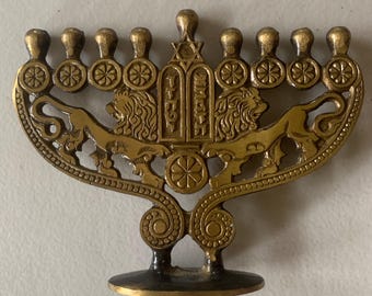 Vintage, Brutalist Style, Israeli, Brass Menorah, Pre-Owned, But Unused