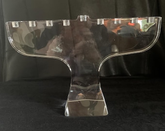 Menorah in vetro trasparente, stile moderno di metà secolo, usata ma mai usata