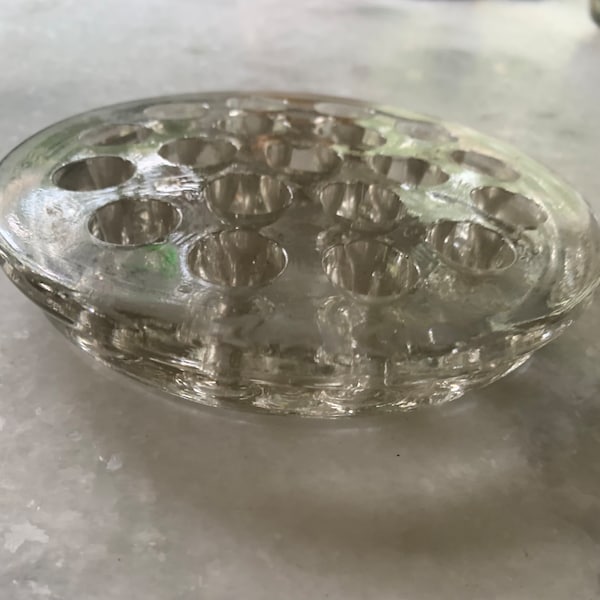 Clear Glass, 19 Hole,  Flower Frog, With Flat Top, 1950’s, Pre-Owned