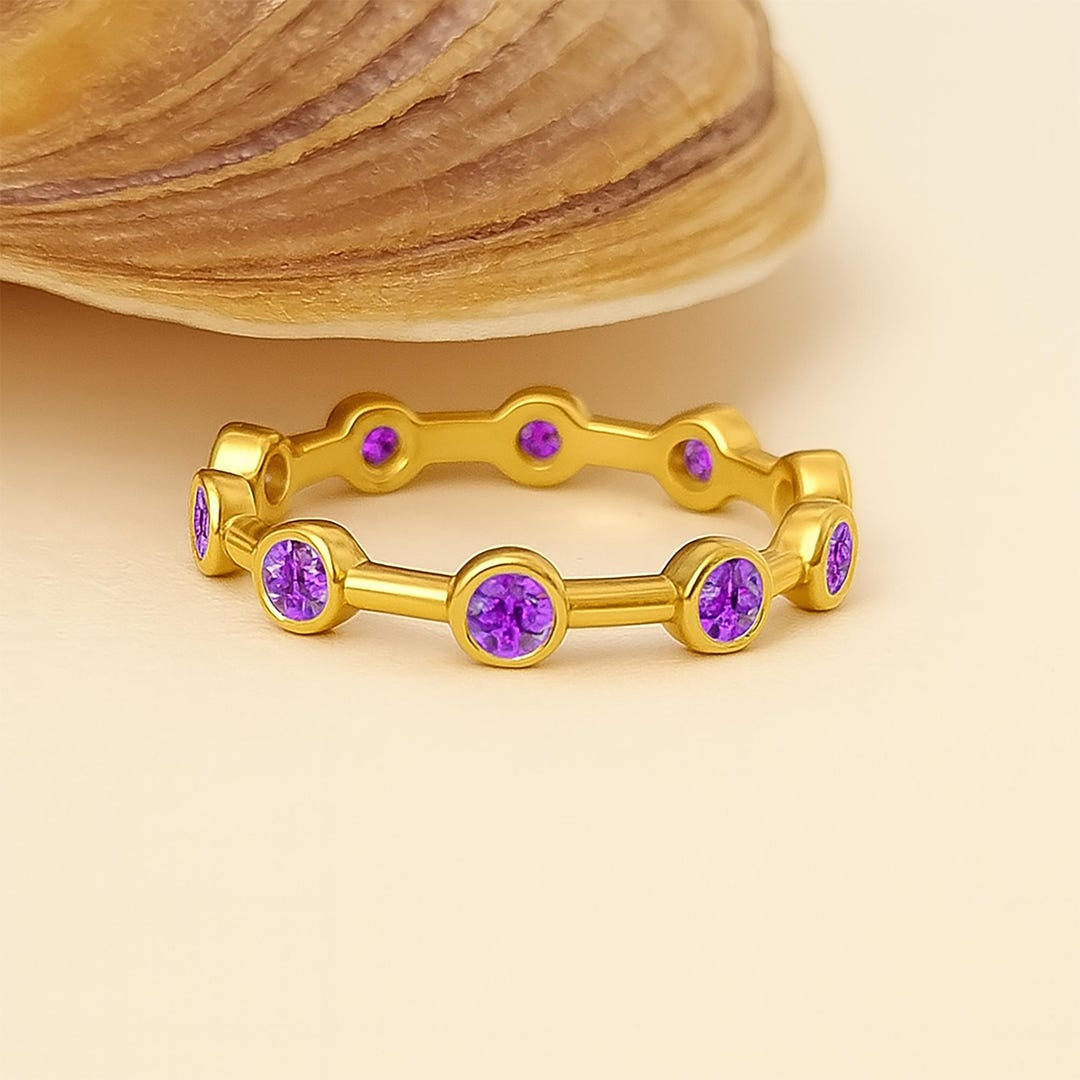 Custom Birthstone Eternity Ring: 14k Solid Gold Gemstone Wedding Band ...