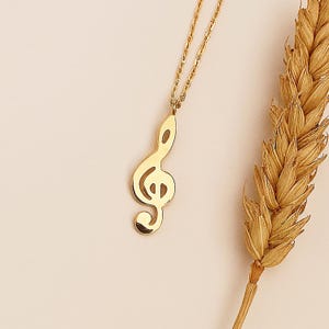 14K Solid Gold Treble Clef Necklace, Music Note 18K Pendant for Musicians, Dainty Jewelry Gift for Music Lovers, Minimal Music 10K Necklace