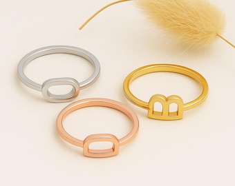 Anillo inicial personalizado de oro macizo de 14 k: delicada letra personalizada apilable de 18 k, joyería personalizada de 10 k