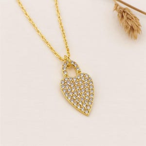 14K Solid Gold Heart Padlock Necklace: Cubic Zirconia Valentine&#39;s Gift
