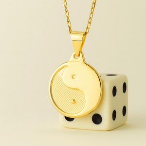 Dainty 14k Solid Gold Yin Yang Necklace: 18k Spiritual Charm Pendant