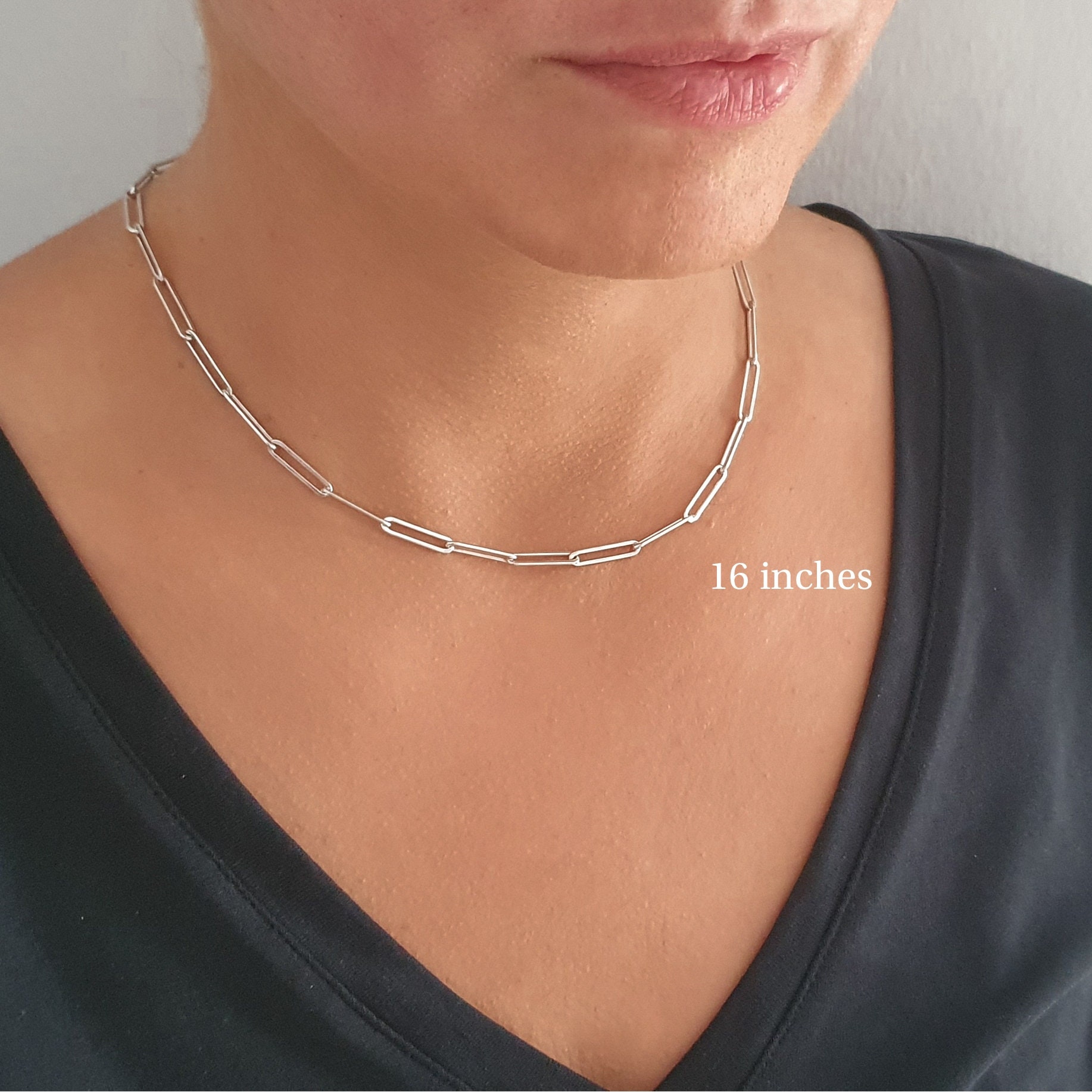 Paperclip Chain Necklace, 925 Sterling Silver Paper Clip Chain Necklace,  Dainty Layering Link Paper Clip Necklaces, Necklace for Men & Women - Etsy  | Long silver necklace pendant, Womens necklaces silver, Long silver chains