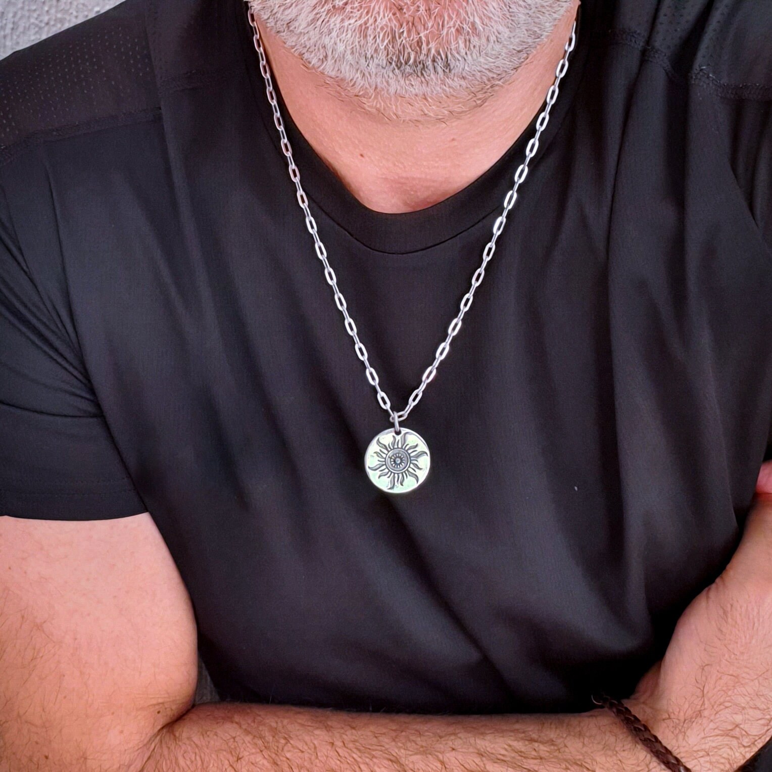 Medallion Men Necklace silver Men Necklace boyfriend Gift