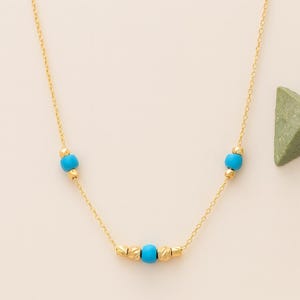 14k Gold Solid Turquoise Bead Necklace • Dainty 18k Gold Chain Gemstone Jewelry • Minimalist December Birthstone 10k Jewelry, Gift for Her