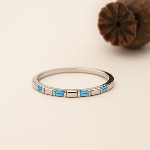 Dainty Baguette Birthstone Ring: Solid 14k Gold Personalized Jewelry, Custom Gemstone 10k Band