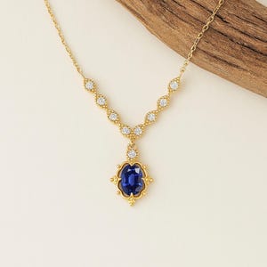 Dainty 14k Solid Gold Birthstone Necklace: 18k Vintage Style Oval Gemstone Pendant, Personalized Jewelry