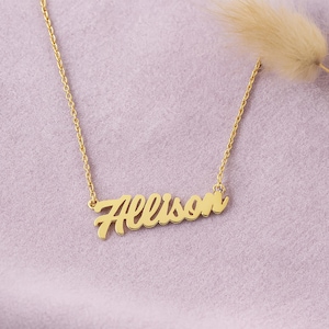Custom Solid Gold Name Necklace – Dainty Personalized Jewelry Gift for Her – Nameplate Necklace –10k 14k 18k Gold Customized Pendant for Mom