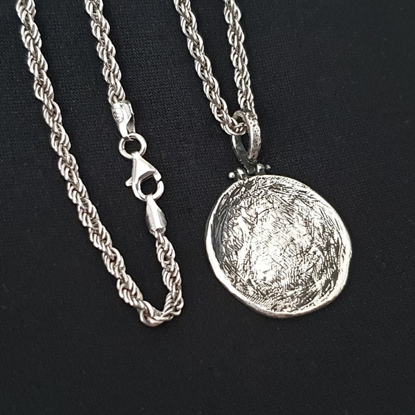 Silver Medallion Necklace For Men,Tumbled Pendant,Rope Chain For Men,Gift Necklace For Boyfriend,Gift Necklace For Men,Fathers Day Necklace,