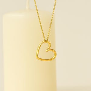 Dainty 14k Solid Gold Open Heart Necklace: Elegant Love Charm