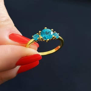 Personalisierter 3-Stein Geburtsstein Ring: 585 Gelbgold Schmuck, 18K Tria Edelstein Band