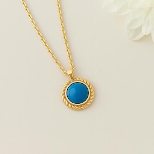 14k Solid Gold Turquoise Necklace – Round Cut Turquoise 18k Gold Pendant – December Birthstone 10k Jewelry –Dainty Gemstone Necklace For Her