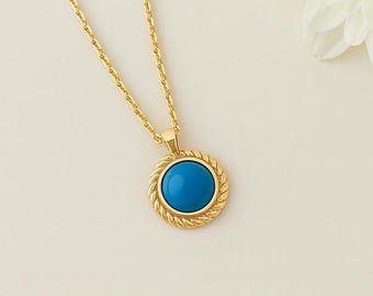 14k Solid Gold Turquoise Necklace: December Birthstone 18k Charm Pendant, Dainty Gemstone 10k Jewelry